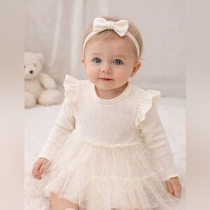 Cream Ruffled Baby Dress with Tulle Skirt